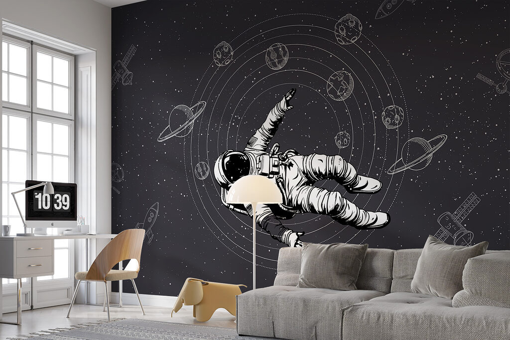 Astronaut zweeft tussen planeetbanen — interieur 2
