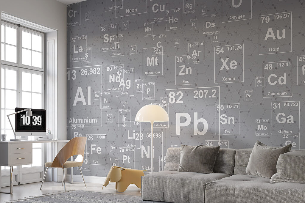 Elementen op grijs krijtbord — interieur 1