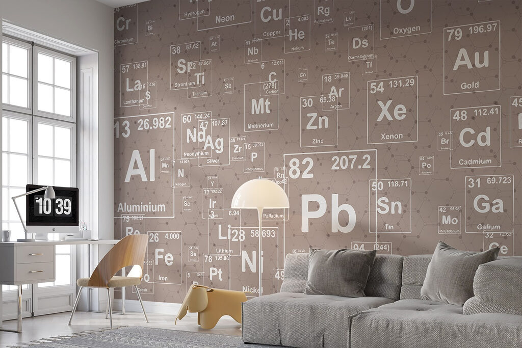 Patroon van periodiek systeem elementen in een interieur