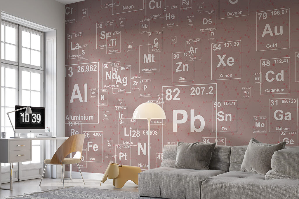 Chemische symbolen op patina — interieur 1