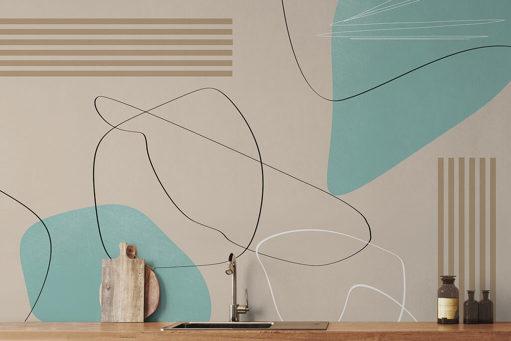 Abstracte vormen in zachte pasteltinten in een interieur