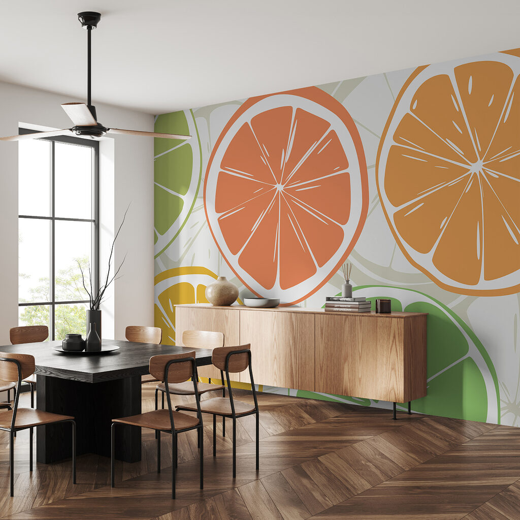 Citrusschijfjes in vlakke kleuren — interieur 1