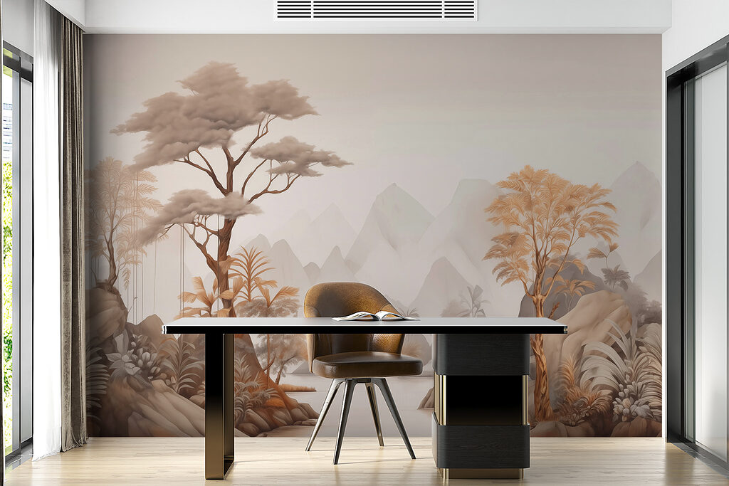 Rivier tussen zandkleurige junglebomen — interieur 2