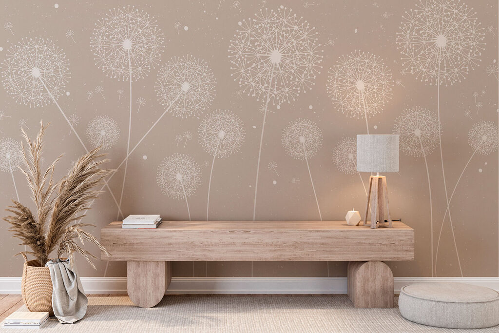 Witte pluisbollen op zandkleur — interieur 3