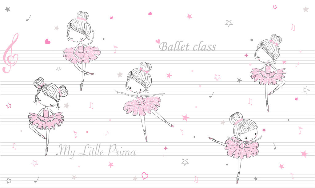 Ballerina's op fijne notenlijnen — volledig ontwerp