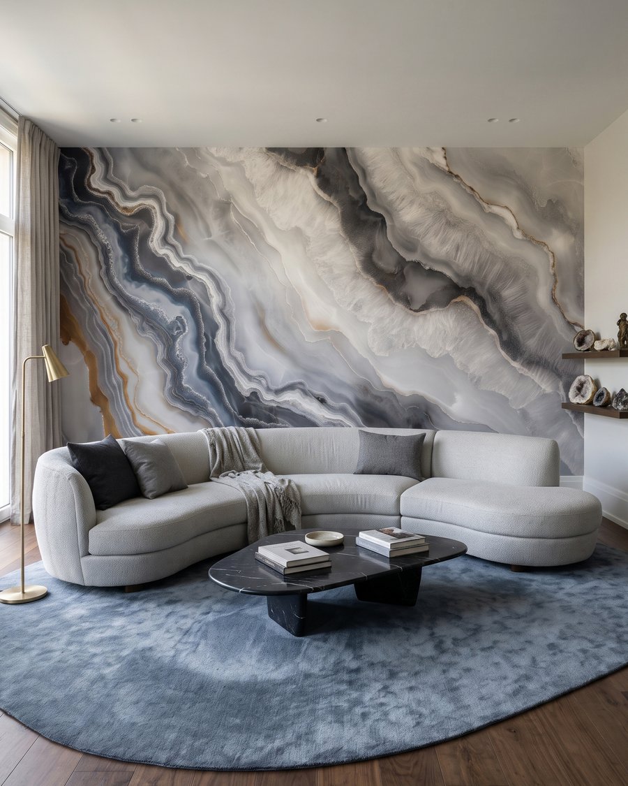 Grijze stromen met goudrand in een interieur