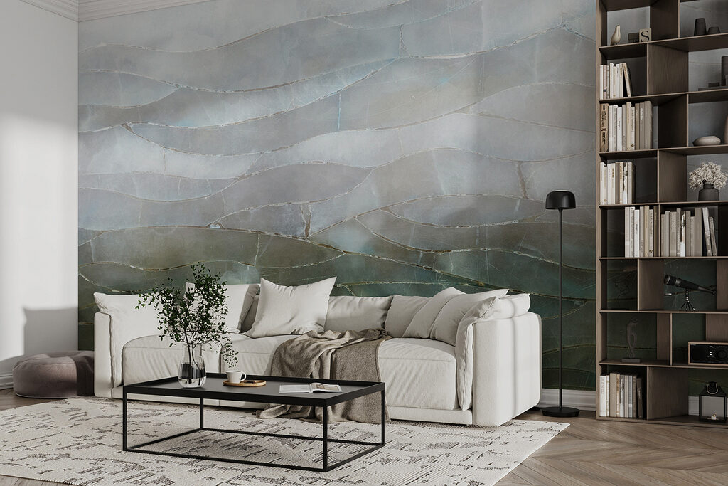 Groene steenlagen, lichte banden — interieur 4