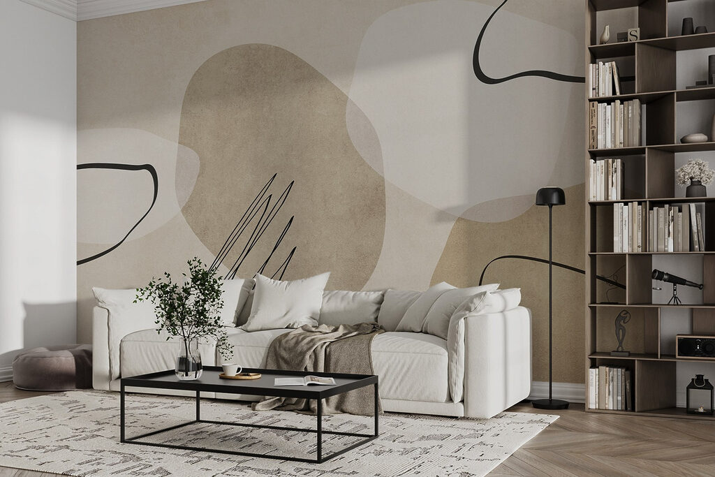 Abstracte vormen in neutrale tinten in een interieur
