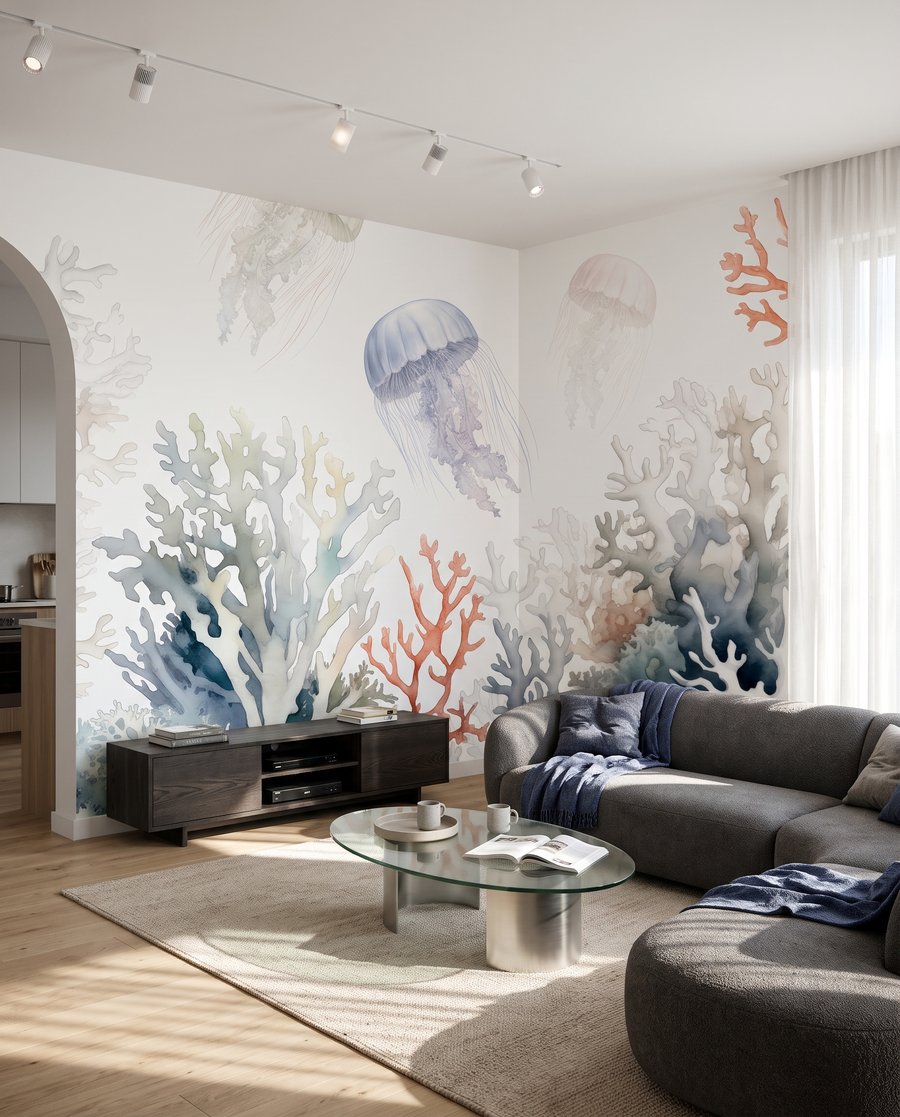 Kwal boven bleek koraal in een interieur