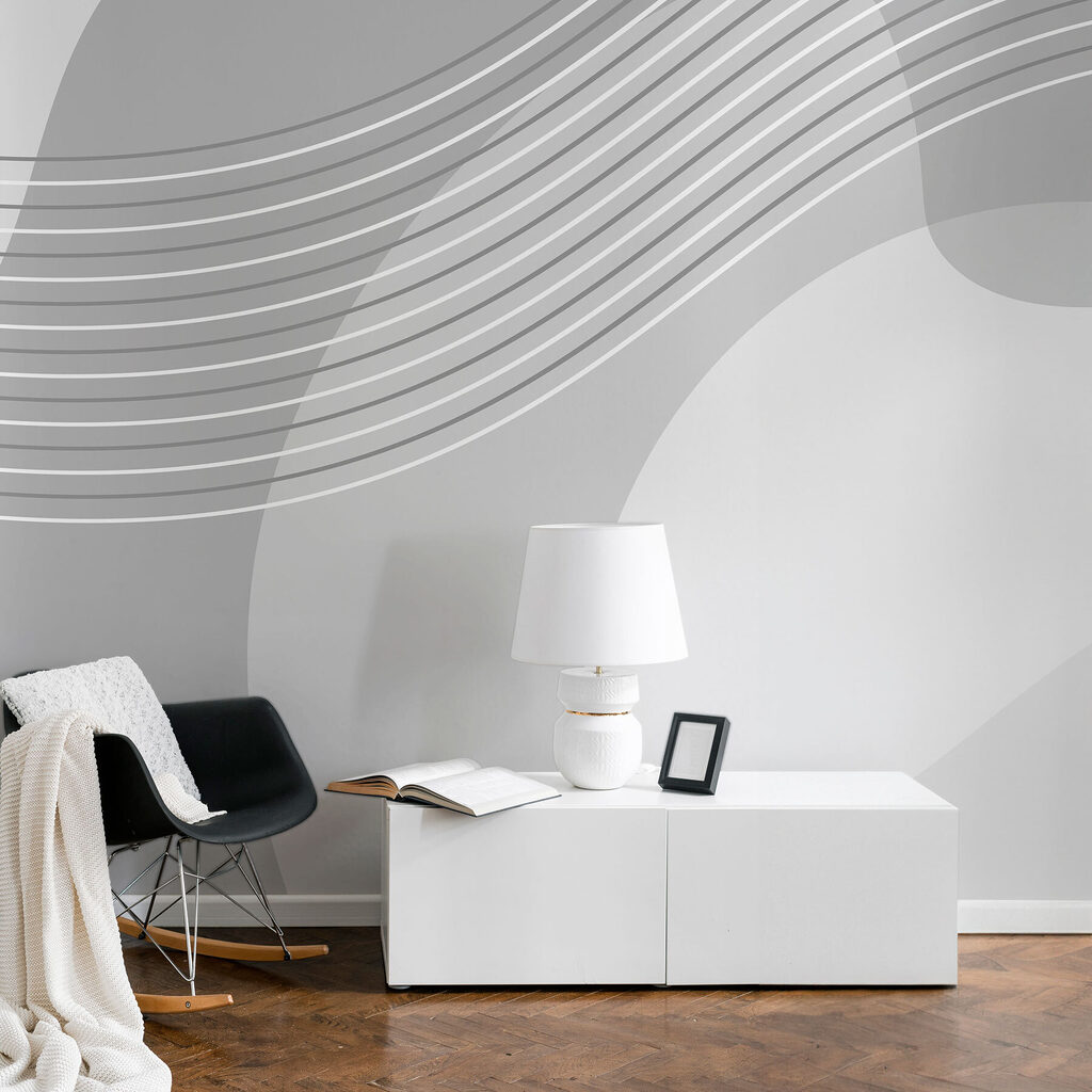 Een grijze en witte achtergrond met witte lijnen in een interieur