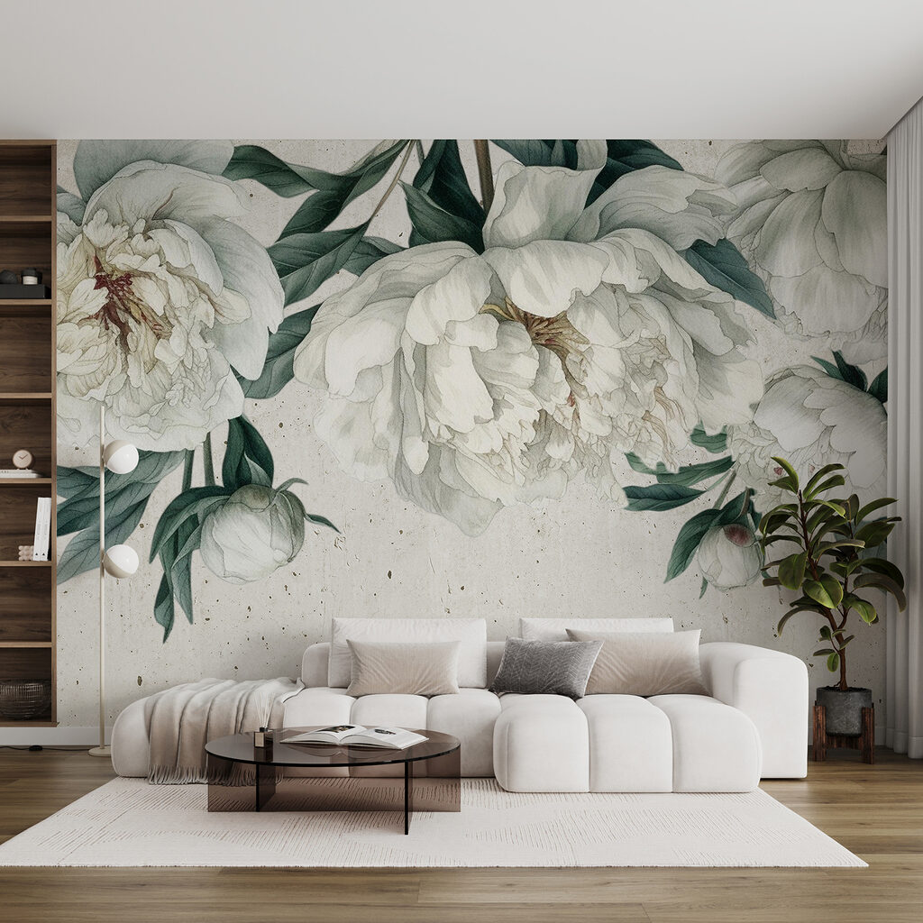 Witte pioenen, donkere bladeren — interieur 2