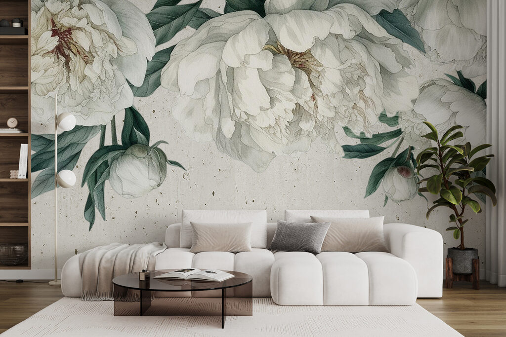 Witte pioenen, donkere bladeren — interieur 3