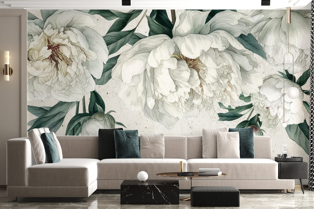 Witte pioenen, donkere bladeren — interieur 4