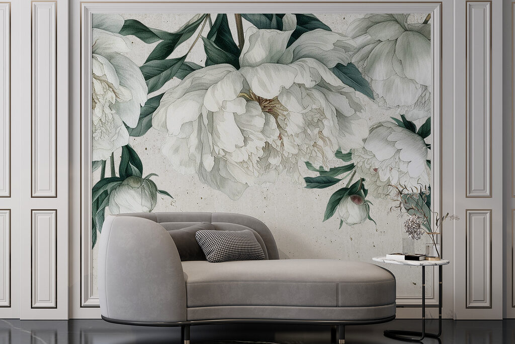 Witte pioenen, donkere bladeren — interieur 5