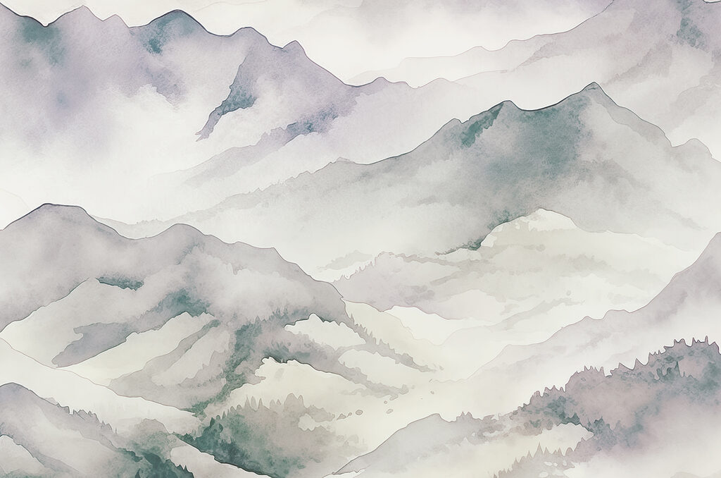 Mist tussen geschilderde hellingen — volledig ontwerp
