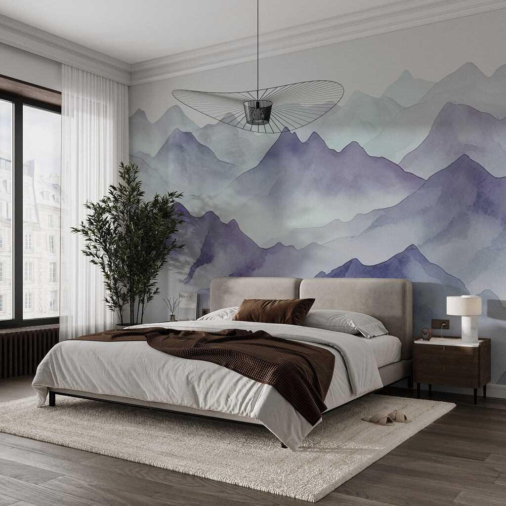 Een aquarel van bergen en mist — interieur 1