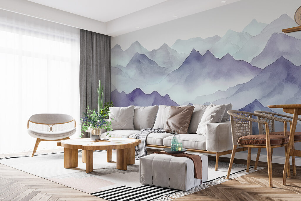 Een aquarel van bergen en mist — interieur 2