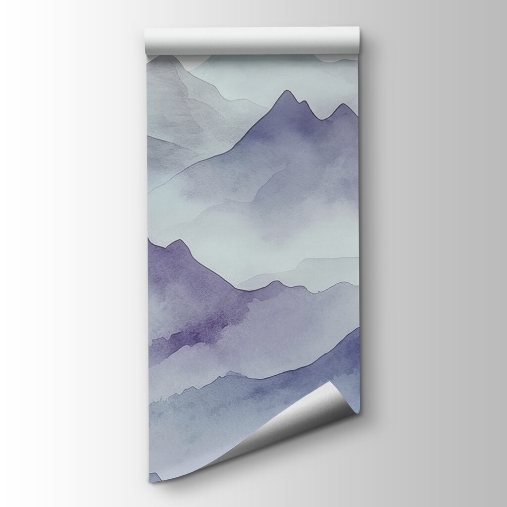 Een aquarel van bergen en mist — productweergave