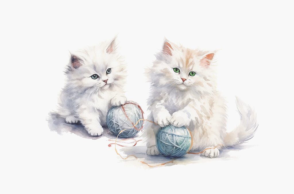 Twee katjes met wolbolletjes — volledig ontwerp