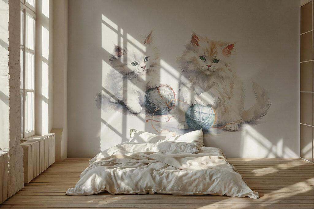 Twee katjes met wolbolletjes — interieur 1
