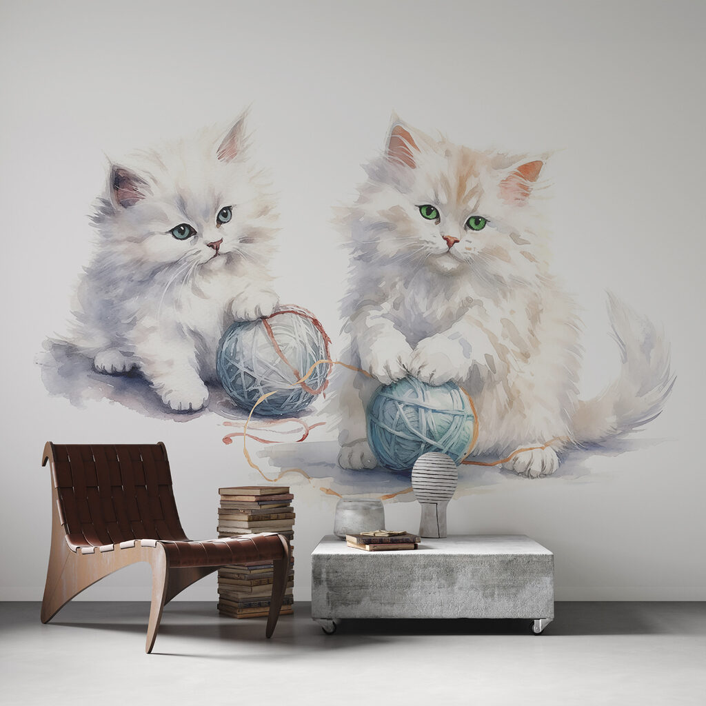 Twee katjes met wolbolletjes — interieur 2