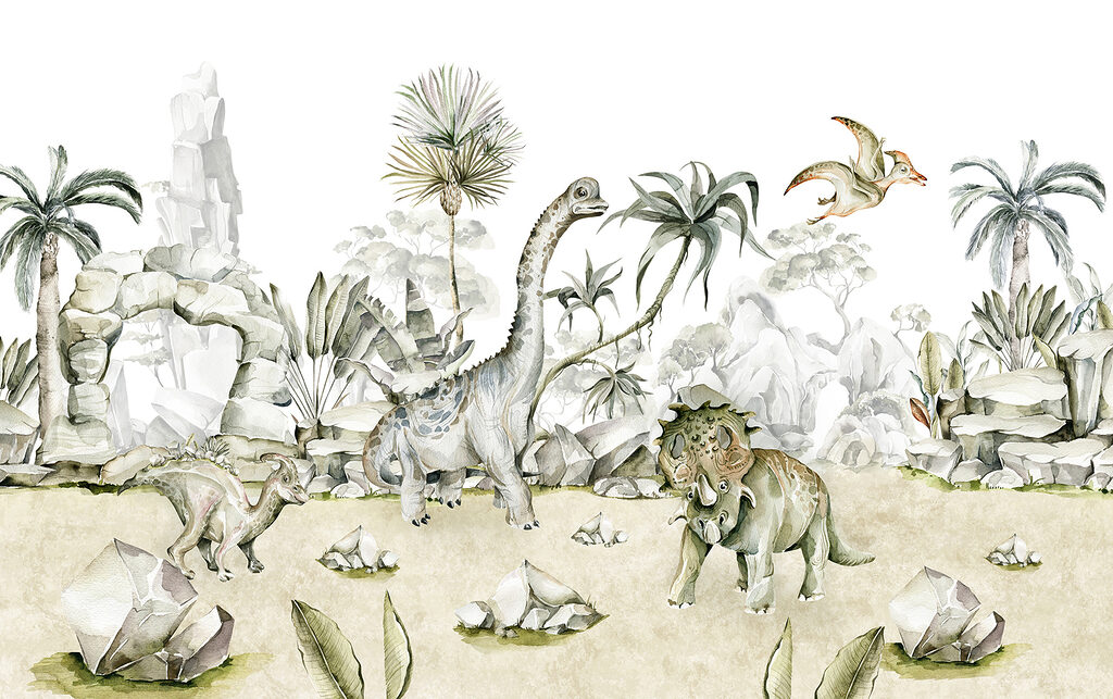 Dinosaurussen tussen lichte rotsen — volledig ontwerp