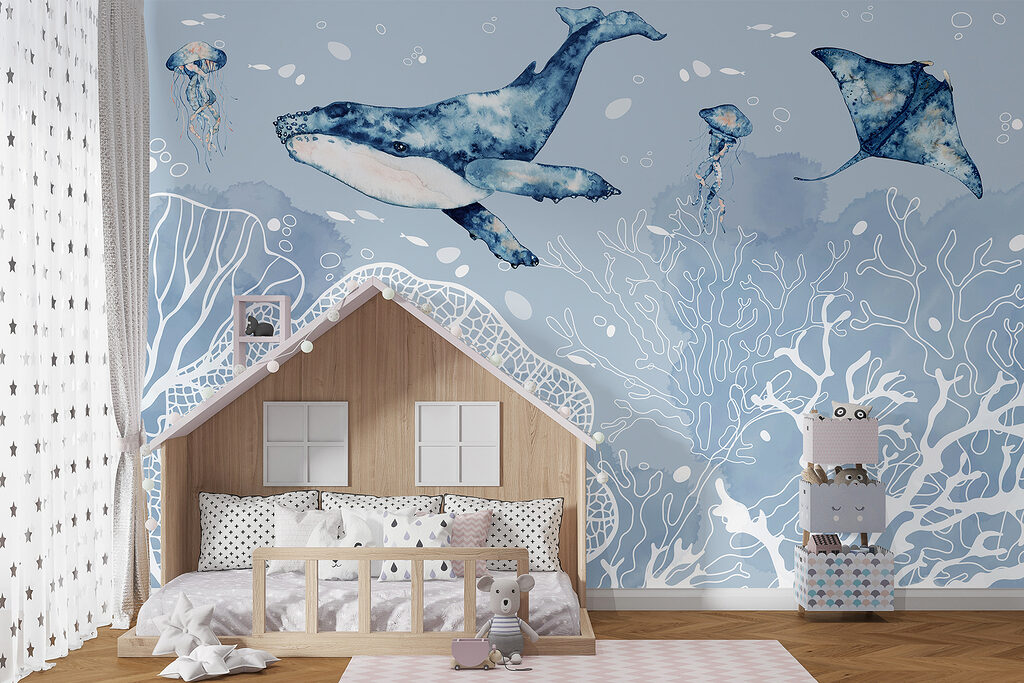 Walvis boven witte koraalcontouren — interieur 1