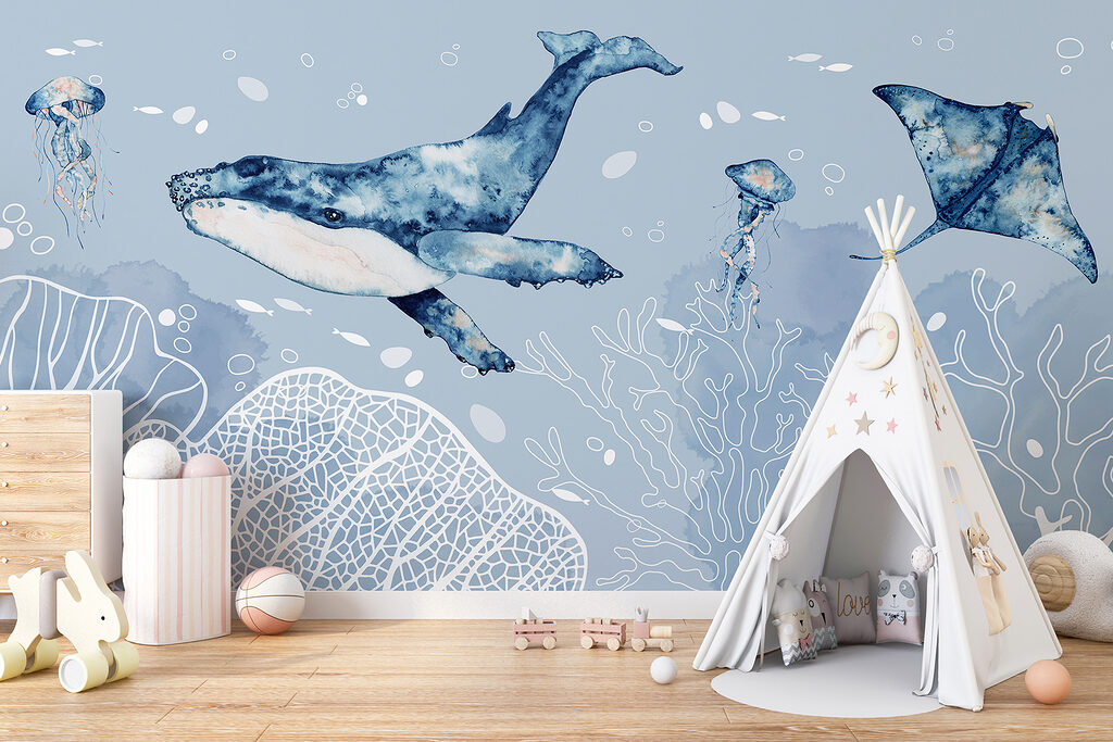 Walvis boven witte koraalcontouren — interieur 2