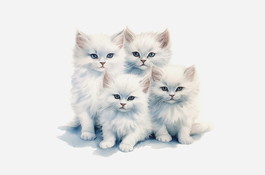 Drie witte katjes samen — volledig ontwerp