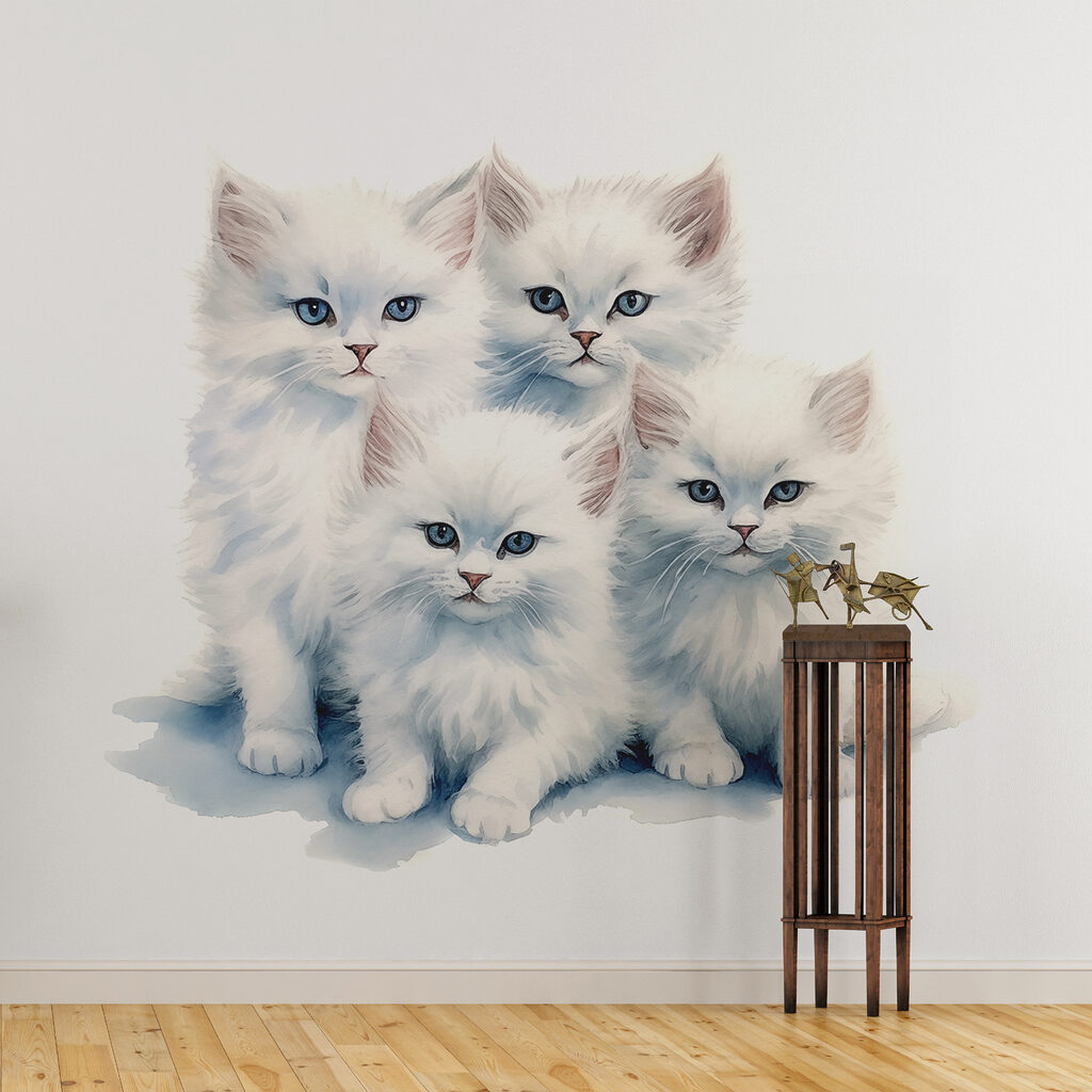 Drie witte katjes samen — interieur 1