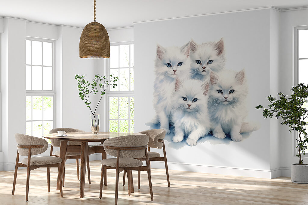 Drie witte katjes samen — interieur 2