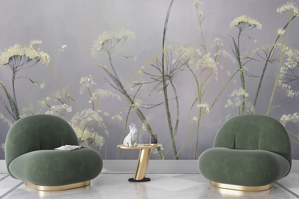 Witte schermbloemen op lila — interieur 3