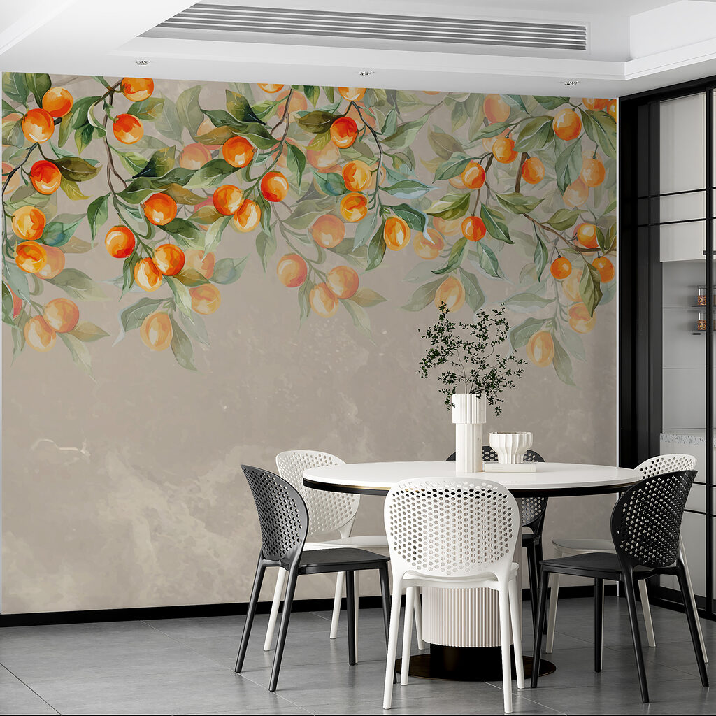 Sinaasappeltakken boven verweerd taupe — interieur 2