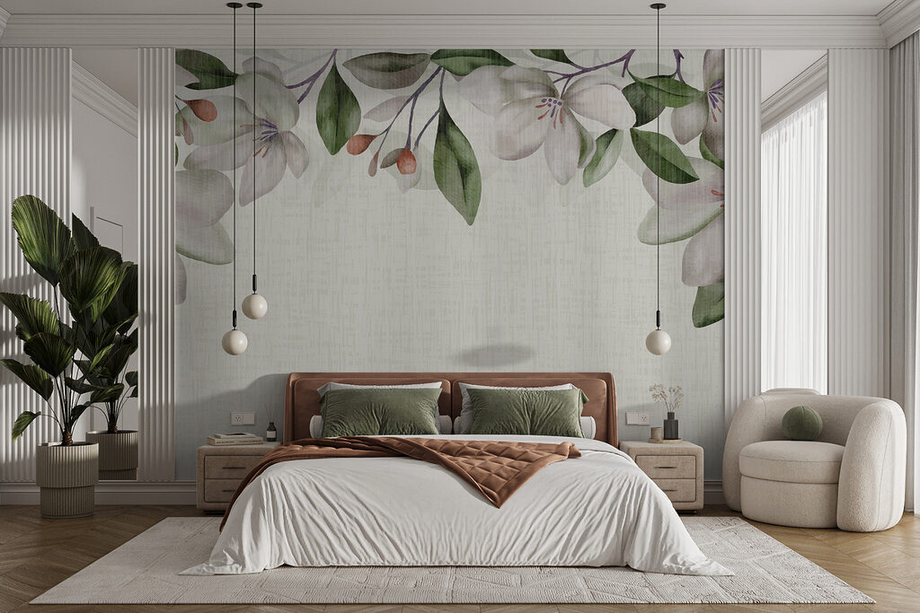 Witte magnolia in bovenhoeken — interieur 1