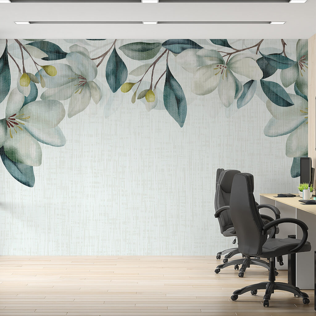 Blauwe bloesem op weefpatroon — interieur 2