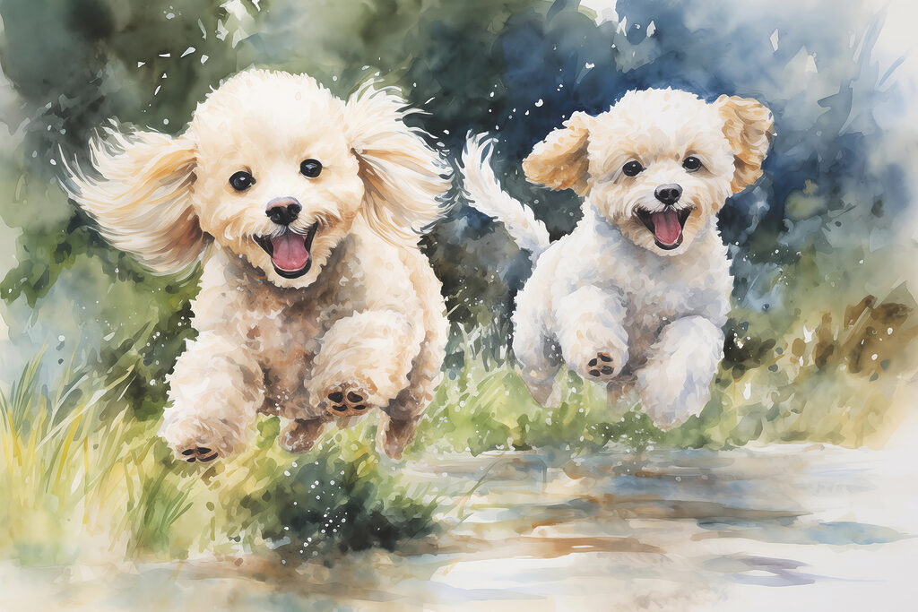 Twee hondjes rennen samen — volledig ontwerp