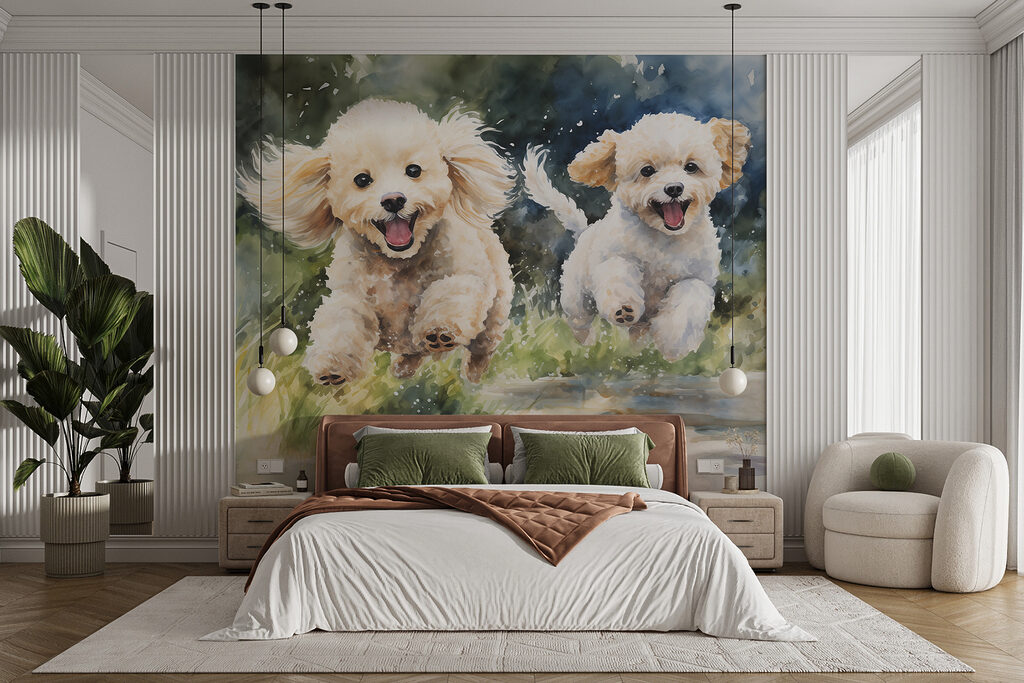Twee hondjes rennen samen — interieur 1