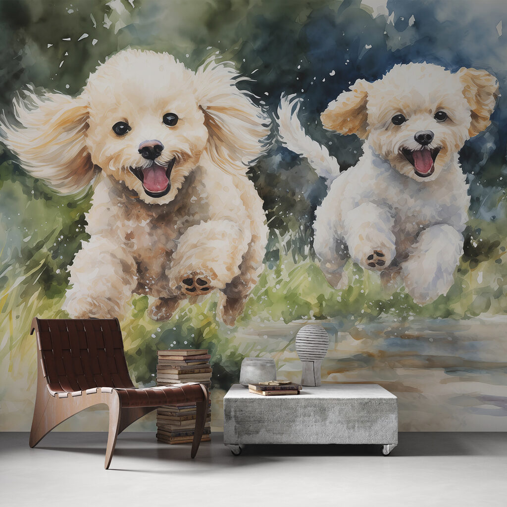 Twee hondjes rennen samen — interieur 2