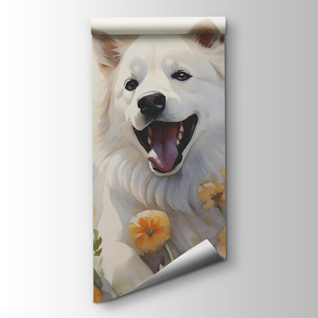 Witte hond tussen vlinders — productweergave