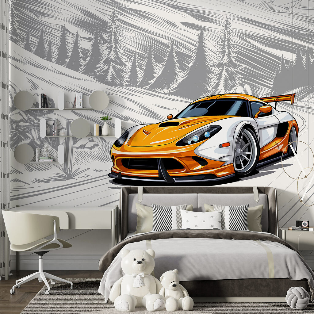 Oranje sportauto in bocht — interieur 4
