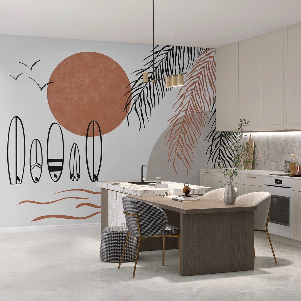 Surfplanken onder een terracottazon — interieur 2