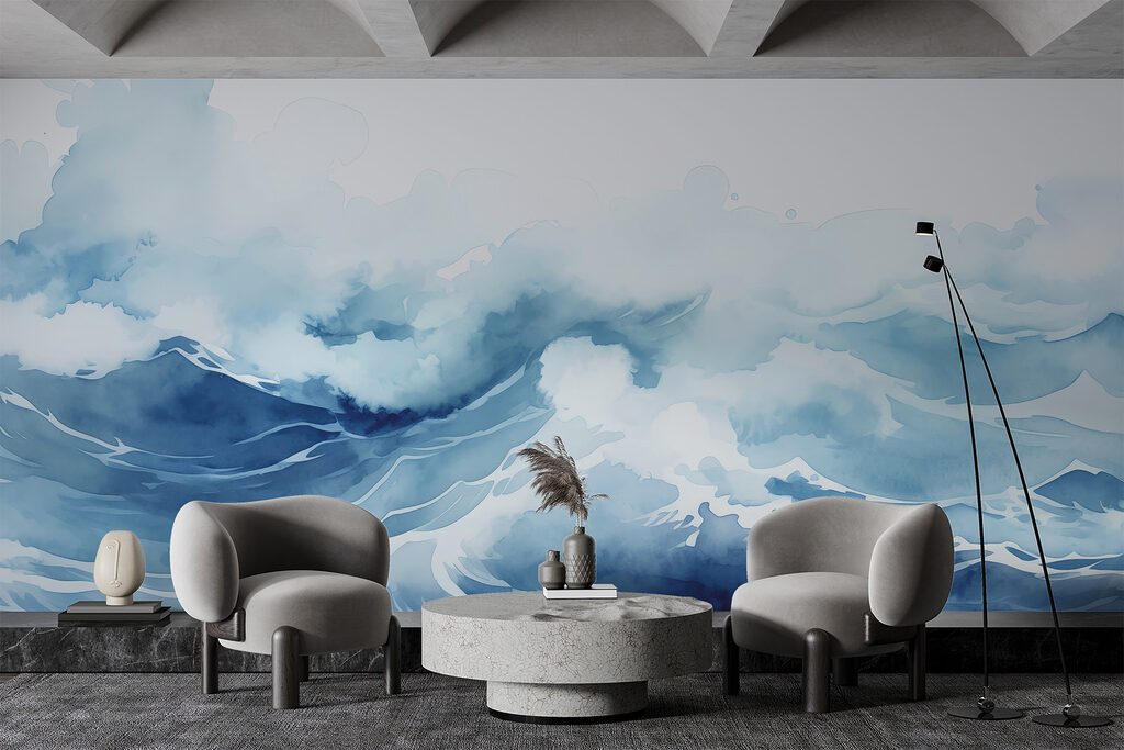 Blauwe golven in waterverf — interieur 1