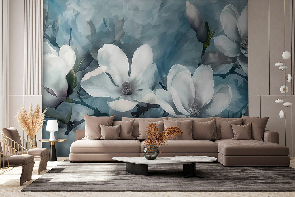 Witte magnolia op blauwtinten — interieur 3