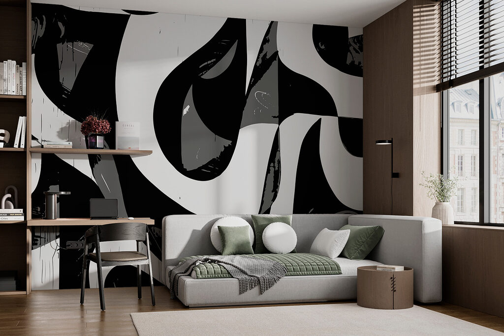 Zwartwit in grove verfvlakken — interieur 1