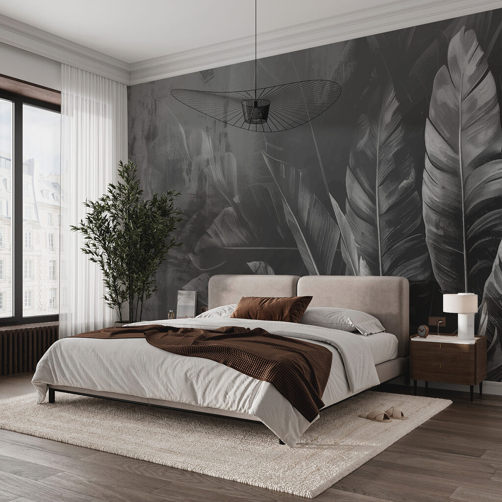 Donkere bladeren in grijsnevel — interieur 1