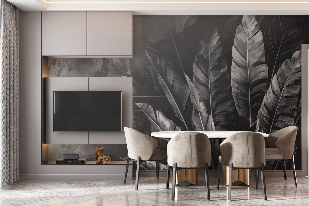 Donkere bladeren in grijsnevel — interieur 3