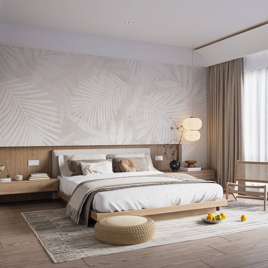 Witte bladeren op een lichte achtergrond in een interieur