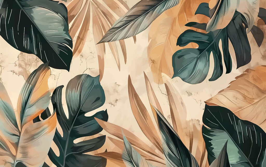 Donkere monstera op zandtinten — volledig ontwerp