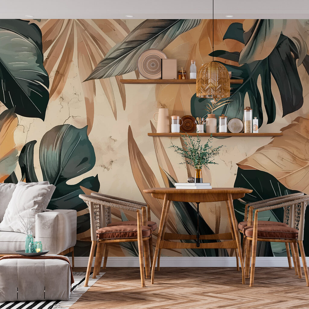 Donkere monstera op zandtinten — interieur 1