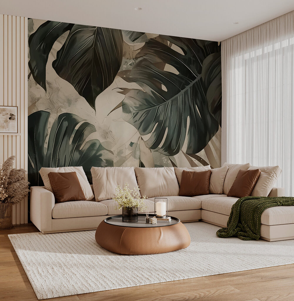 Grote bladeren op roomwit — interieur 1